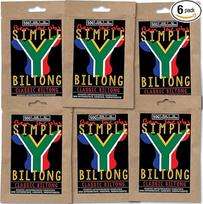 Ben Jacobs „Simple Biltong“, 6 x 50 g, rankų darbo, 100 % ganyklose augintų galvijų mėsa, aukščiausios kokybės džiovinta mėsa be cheminių priedų (klasikinis „Biltong“)
