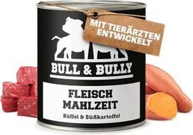 BULL & BULLY Mėsos miltai su buivoliena ir saldžiomis bulvėmis, 800 g – šlapias šunų maistas, sukurtas bendradarbiaujant su veterinarijos gydytojais, be glitimo ir dirbtinių priedų – aukščiausios kokybės šunų maistas su dideliu mėsos kiekiu, skirtas aktyv