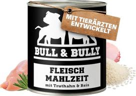 BULL & BULLY Mėsos miltai su kalakutiena ir ryžiais, 800 g – šlapias šunų maistas, sukurtas bendradarbiaujant su veterinarijos gydytojais – be glitimo ir dirbtinių priedų – aukščiausios kokybės šunų maistas su dideliu mėsos kiekiu, skirtas aktyviems šunim