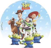 dekora – Valgomas torto papuošalas „Toy Story“: Vudis ir Bazas Šviesmetis, skersmuo 20 cm – Vaflinis torto papuošalas – Vaikų gimtadienio torto papuošalas – Be glitimo – Tinka vegetarams – 1 vnt.