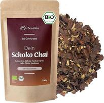 Ekologiška šokoladinė "Chai" prieskonių arbata be cukraus, su kakavos gabalėliais, cinamonu, saldymedžiu ir kitais aromatingais "Chai" prieskoniais, 100 g