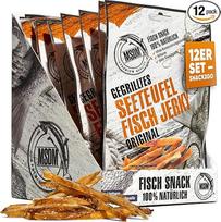Griliuota jūrų velnio žuvies džiovinta mėsa (12 x 25 g) • Baltyminis užkandis sporto salėje, fitneso metu, lauke, biure • Džiovinta žuvis • Džiovinta jautiena, baltyminiai užkandžiai iš džiovintos mėsos, traškučiai, džiovinta mėsa ir alternatyvūs užkandži
