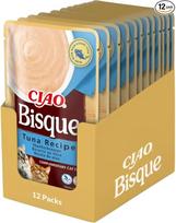 INABA „Ciao Bisque“ drėgnas kačių maistas, be grūdų ir cukraus, mažai kaloringas, su 30 % tuno, be šalutinių produktų, kreminė pasta ir skani kačių sriuba iš aukštos kokybės ingredientų, 40 g (12 vnt. pakuotė)