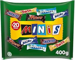 Įvairių rūšių „Mini“ šokoladų didmeninė pakuotė, kurioje yra 20 mini šokoladinių batonėlių (Mars, Snickers, Bounty, Twix, Milky Way), šokoladinė dovana, saldainių dėžutė (400 g)