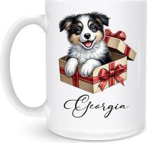 Kavos puodeliai „Border Collie“, 330 ml, puodeliai su spaudiniu iš abiejų pusių, keraminis kavos puodelis, skirtas vandeniui, karštai šokoladai ir arbatai