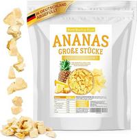 Liofilizuoti ananasai, 250 g, dideli gabalėliai, liofilizuoti ananasų vaisiai griežinėliais, be cukraus, vaisiniai ananasų gabalėliai, džiovinti ananasai
