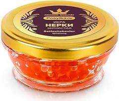 Raudonasis ikras „Nerka“ 100 g, lašišos ikras, raudonasis ikras, mėlynnugaris lašišas „Nerka“ ikras „Nerka“ stiklinėje (100 g) (raudonojo lašišo ikras, mėlynnugaris lašišas, „Nerka Tomboy“)