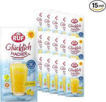 RUF „Glücklichmacher Smooth to Drink“ citrinų skonio – 15 vnt. rinkinys, vaisių skonio gėrimo milteliai, skirti ištirpinti vandenyje, su gaivinančiu citrinų skoniu