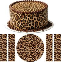 Valgomųjų tortų papuošimų rinkinys – valgomieji tortų papuošimai su leopardo raštu, individualizuotas torto papuošimas ir torto juostelė moterų gimtadieniui – fondanto popieriniai papuošimai gyvūnų mėgėjams (4 x juostelės + 1 x