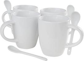 VBS 4 vnt. kavos puodelių su šaukšteliais rinkinys, talpa apie 300 ml, 9,8 x 8,5 cm, kavos puodeliai karštiems gėrimams