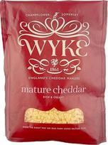 WYKE „Reifer CHEDDAR-KÄSE“ gerieben 180 g – brandintas tarkuotas čederio sūris, brandintas 6 mėnesius, angliškas kietasis sūris, puikiai tinka gratinams, makaronams, picai, troškiniams, nachos ir daržovėms