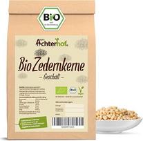 „Achterhof“ nulupti kedro riešutai, ekologiški, 100 g | Nulupti sveiki kedro riešutai, ekologiški | Intensyvus riešutų skonis | Puikiai tinka kaip užkandis arba kaip priedas į kokteilius, pesto padažus ir salotas