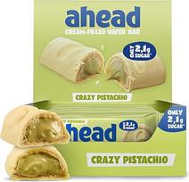 „Ahead White Crazy Pistachio“ vaflių batonėlis, 12 vnt. po 30 g | Traškus vaflis su kreminiu pistacijų įdaru | Apvilktas baltuoju šokoladu | Šokoladas be pridėto cukraus | Tik 2,4 g cukraus viename batonėlyje