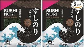 „Allgroo Nori Gold“ jūros dumbliai, sveiki lapai, skrudinti jūros dumbliai, puikiai tinka sušiui, veganiški ir be glitimo, 1 x 25 g (10 lapų) (2 vnt. pakuotė)