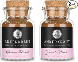 „Ankerkraut“ degintų migdolų prieskoniai, pasigaminkite patys, 55 g stikliniame buteliuke su kamštiniu kamščiu, saldumynai, Kalėdos ir mugė namuose, skonio potyris (2 vnt. pakuotė)