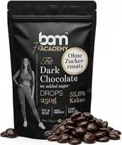 „BAM“ tamsaus šokolado lašeliai, lašeliai, lydymo ir kepimo gabaliukai, skirti namų ir profesionaliems poreikiams – 250 g be pridėto cukraus
