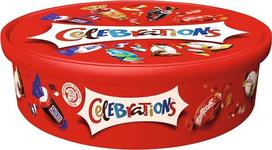 „Celebrations“ šokolado didmeninė pakuotė su mini šokoladiniais užkandžiais („Maltesers“, „Galaxy“, „Snickers“ ir kt.) – šokolado dovanos idėja su mini šokoladiniais saldainiais, saldainių dėžutė, 600 g