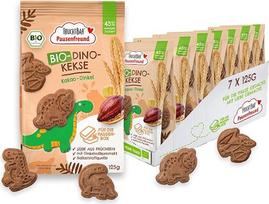 „FruchtBar Bio Dino“ sausainiai su kakava ir speltos pilno grūdo miltais, skirti vaikams nuo 3 metų, 7 vnt. pakuotė (7 x 125 g), puikiai tinka įdėti į pietų dėžutę ir pasiimti kelionėn
