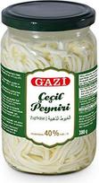 „Gazi Cecil Peyniri“ – supjaustytas sūris, 6 x 380 g, stiklainiuose, pagamintas iš karvės pieno, marinuotas, smulkiai supjaustytas, rankų darbo, 40 % riebalų, pagamintas iš 100 % karvės pieno, švelnaus skonio, fermentuotas laboratorijoje, tinka vegetarams