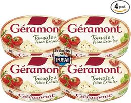 „Géramont“ minkštasis sūris su pomidorais ir smulkiais žolelėmis – 180 g, 4 vnt. pakuotė | Prancūziškas sūris, pagamintas iš karvės pieno | Kreminis ir aromatingas