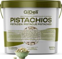 „GiDeli“ pistacijos, 3 kg kibire – skrudintos ir pasūdyti – riešutai su dubenėliu kaip sveiki užkandžiai vakarėliams – puikiai tinka kepiniams, patiekalams, kremams ir desertams