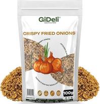 „GiDeli“ skrudinti svogūnai, 100 g – traškūs skrudinti svogūnai – prieskoniai bulvytėms, mėsainiams, dešrainėms – „Magic Spice“