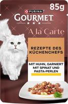 „Gourmet A la Carte“ šlapias kačių maistas su vištiena, špinatais ir makaronų granulėmis, 26 vnt. pakuotė (26 x 85 g)