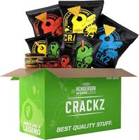 „HENDERSON AND SONS CRACKZ“ bandomoji pakuotė su visomis 9 rūšimis – 3 pakuotės tortiljų traškučių, 2 pakuotės tortiljų ritinukų, 2 pakuotės traškių riešutų ir 2 pakuotės padažų – užkandžių dėžutė žaidimų vakarėliams, Pasaulio futbolo čempionato vakarams