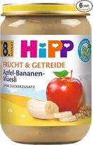 „HiPP“ ekologiški vaisiai ir grūdai: obuolių ir bananų muslis, 6 vnt. pakuotė (6 x 190 g)