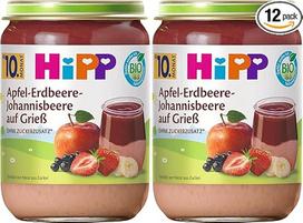 „HiPP“ obuolių, braškių ir serbentų košė su manų kruopomis, nuo 10 mėnesių, (6 x 190 g) (2 vnt. pakuotė)