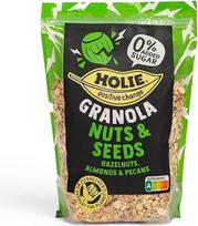 „Holie Foods“ traškūs musliai „Riešutai ir sėklos“ 350 g | Granola su riešutais ir sėklomis: lazdyno riešutai, migdolai ir pekano riešutai – traškūs javainiai | Kukurūzų dribsniai be cukraus – traškūs javainiai | Traškūs avižiniai dribsniai ir daug baltym