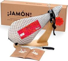 „Jamon Box No. 1“ iš jamon.de – „Serrano“ kumpis (4,5 kg) dovanų dėžutėje su priedais | Kumpio rinkinys, kurį sudaro kumpio laikiklis, peilis ir pjaustymo instrukcijos | Puikiai tinka dovanai