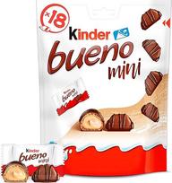 „Kinder Bueno Mini“ – šokoladinis batonėlis su traškia vaflėle, pieno-riešutų kremu ir švelniu pieniniu šokoladu – 1 maišelis su atskirai supakuotais mini batonėliais (1 x 108 g)