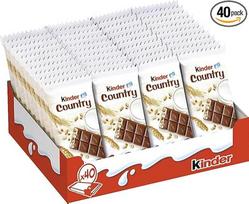 „kinder Country“ specialaus dydžio pakuotė su 40 atskirais batonėliais, pieno šokolado batonėlis su skrudintais grūdais ir švelniu pieno kremo įdaru