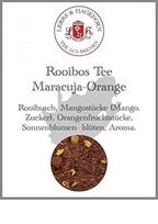 „Lerbs & Hagedorn“, rooibos arbata „Rooibusch“ su pasifloros vaisiais ir apelsinais | 1 kg (maždaug 81 litras) mangų gabaliukai, apelsinų gabaliukai, saulėgrąžų žiedai