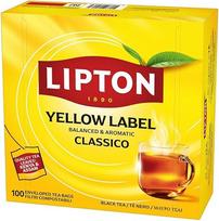 „Lipton Yellow Label“ juodoji arbata su rankomis surinktais juodosios arbatos lapais, augalinės kilmės, atskirai supakuoti arbatos maišeliai, sertifikuota „Rainforest Alliance“, 100 arbatos maišelių pakuotė