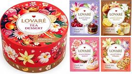 „LOVARÉ“ arbatos desertai: juodosios arbatos rinkinys, 40 arbatos maišelių (80 g) – 4 rūšys aromatizuotos juodosios arbatos – „Citrinų ir karamelės suflė“, „Švarcvaldo tortas“, „Aksominis obuolių strudelis“, „Persikų kreminiai sausainiai“