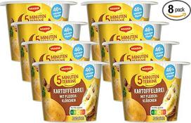 „MAGGI“ 5 minučių terina – bulvių košė su mėsos kukuliais, skanus paruoštas patiekalas su bulvių koše ir jautiena, kreminis pikantiškas bulvių užkandis, 8 vnt. pakuotė (8 x 46 g)