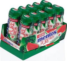 „Mentos Pure Fresh“ kramtomoji guma | Be cukraus | Arbūzo skonio | 10 skardinių (kiekvienoje po 15 dražė) | 150 vnt. pakuotė