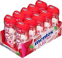 „Mentos Pure Fresh“ kramtomoji guma | Be cukraus | Braškių skonio | 10 skardinių (kiekvienoje po 15 dražė) | 150 vnt. pakuotė
