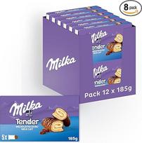 „Milka Tender Milk“ – sausainių ritinėlis su pieno kremo įdaru ir pieno šokoladu – 5 vnt. pakuotė – 8 x 185 g