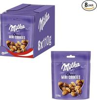 „Milka“ mini sausainiai, 8 x 110 g, mini sausainiai su šokolado gabaliukais ir „Milka“ Alpių pieniniu šokoladu