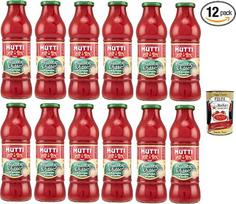 „Mutti Passata di Pomodoro al Basilico“ 12 x 700 g stiklainiai, itališkas pomidorų tyrė ir pomidorų padažas su bazilikais iš Italijos, skirtas makaronams, picai ir padažams, didmeninė pakuotė + itališkas gurmaniškas „Polpa“