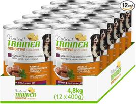 „Natural Trainer Sensitive“ be glitimo šunų ėdalas „Medium Maxi Moist“ su antiena ir neskaldytomis grūdų kruopomis, 12 x 400 g