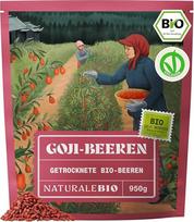 „NaturaleBio“ goji uogos, 950 g – tradiciniai kinietiški džiovinti vaisiai, veganiški, turintys daug ląstelienos, ekologiški užkandžiai, be GMO ir be glitimo