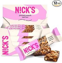 „NICKS Keto Bar Peanut Crunch“, veganiškas šokoladinis-žemės riešutų batonėlis, 180 kalorijų, 2,9 g gryno angliavandenių, be pridėto cukraus, be glitimo, mažai angliavandenių turintys saldumynai (12 vnt. po 40 g)