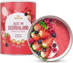 „OATSOME Alice Im Beerenland“ kokteilio dubuo su acai uogomis ir braškėmis, 100 % natūralus, veganiškas, be pridėto cukraus ir priedų, lengvai paruošiamas, pusryčiams, supermaistas, liofilizuotas, 400 g