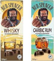 „Piasten Bud Spencer“ viskio ir „Caribic“ romo šokoladiniai pupelės – dvigubas rinkinys (2 x 150 g) – tamsusis šokoladas su viskio ir romo įdaru