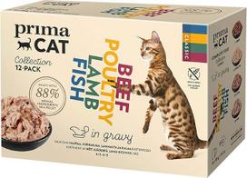 „PrimaCat“ – klasikinis šlapias kačių maistas, įvairių skonių rinkinys su padažu, 12 x 85 g