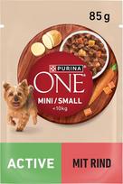 „PURINA ONE Mini/Small Active“ šlapias šunų maistas mažoms veislėms, su daug jautienos ir daržovių, 26 vnt. pakuotė (26 x 85 g)